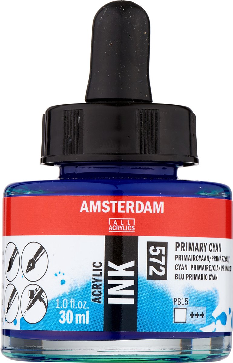 Amsterdam Acryltintenflasche 30 ml Primärcyan 572