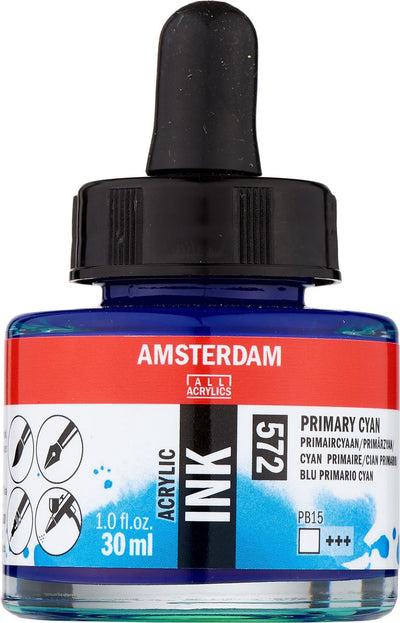 Amsterdam Acryltintenflasche 30 ml Primärcyan 572