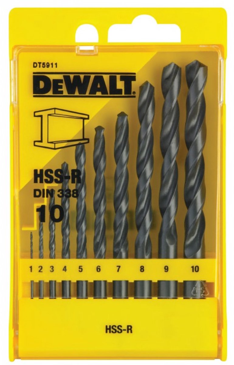 Dewalt DT5911 10-teiliges HSS-R Metallbohrer-Set in Kassette