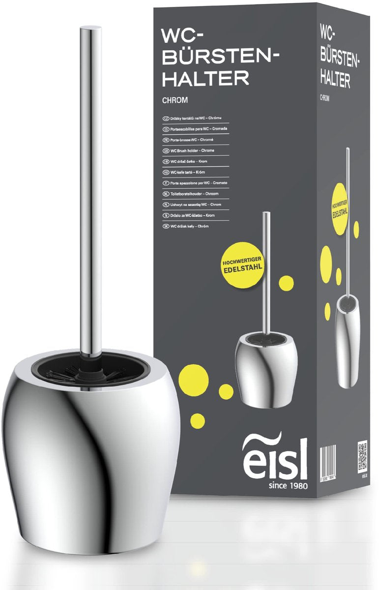 Eisl Toilettenbürstenhalter – Chrom – Badezimmer-Toilettenbürste – freistehende Toilettenbürste mit Halter und Innenbehälter – Toilettenbürste