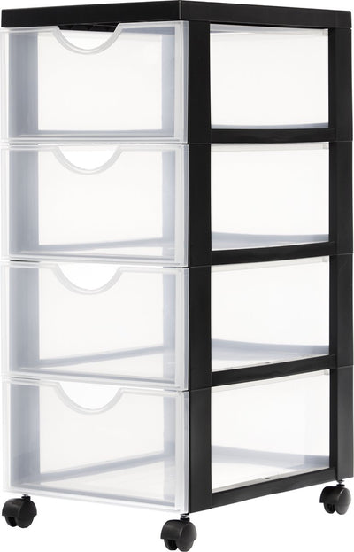 Iris Easygrip Kommode – 4 Schubladen x 11,25 l – Kunststoff – schwarz transparent – mit Rollen