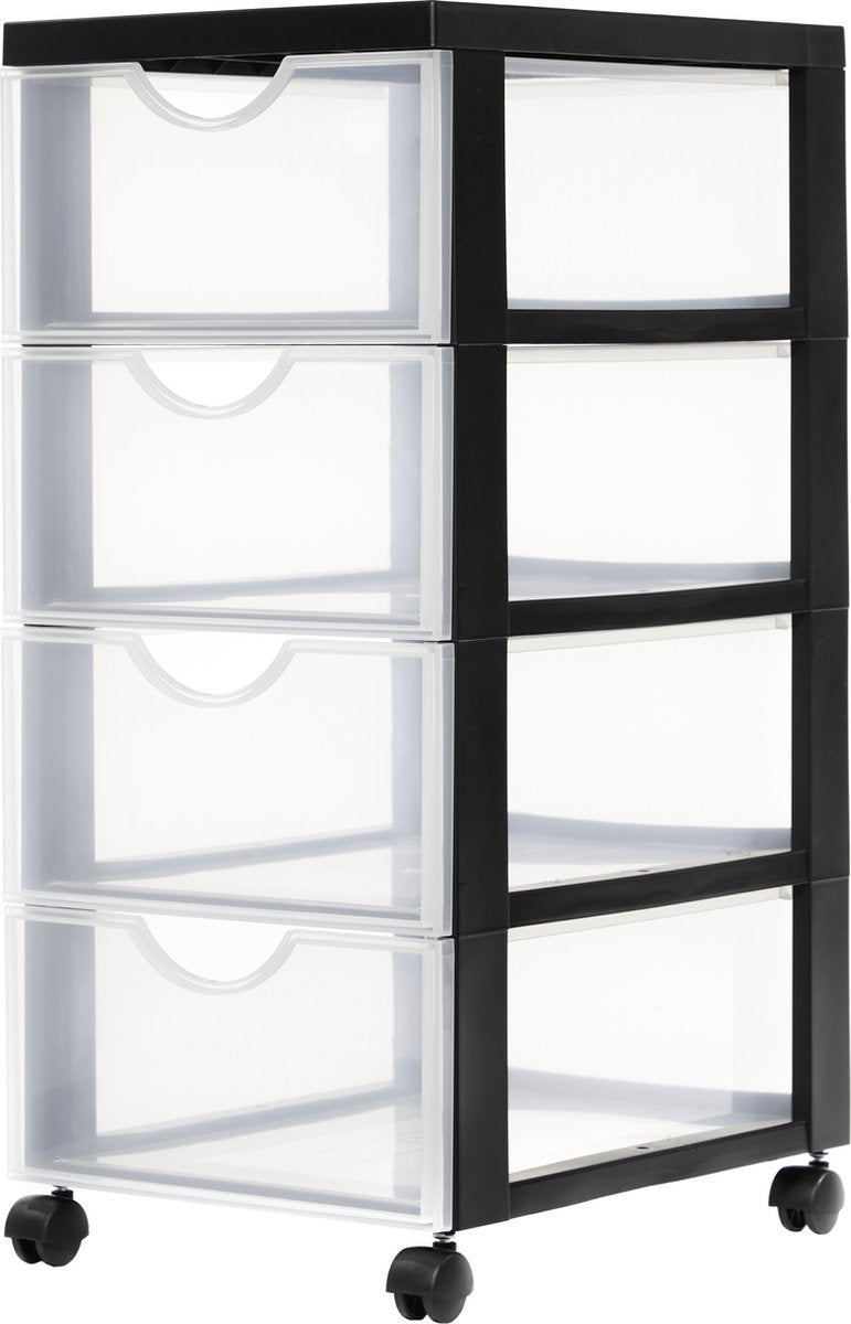 Iris Easygrip Kommode – 4 Schubladen x 11,25 l – Kunststoff – schwarz transparent – mit Rollen