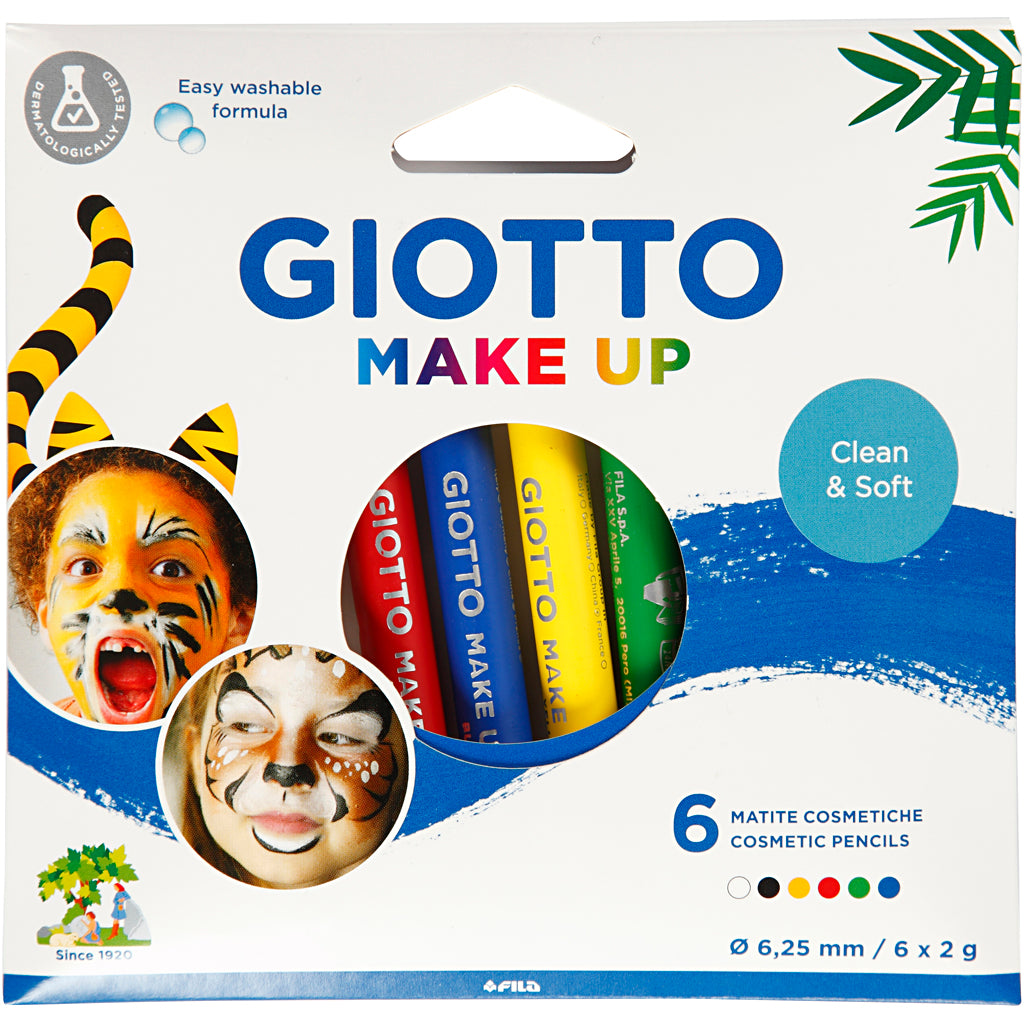 Giotto Schminkstifte, L: 9 cm, Standardfarben, 6 Stück, 1 Box