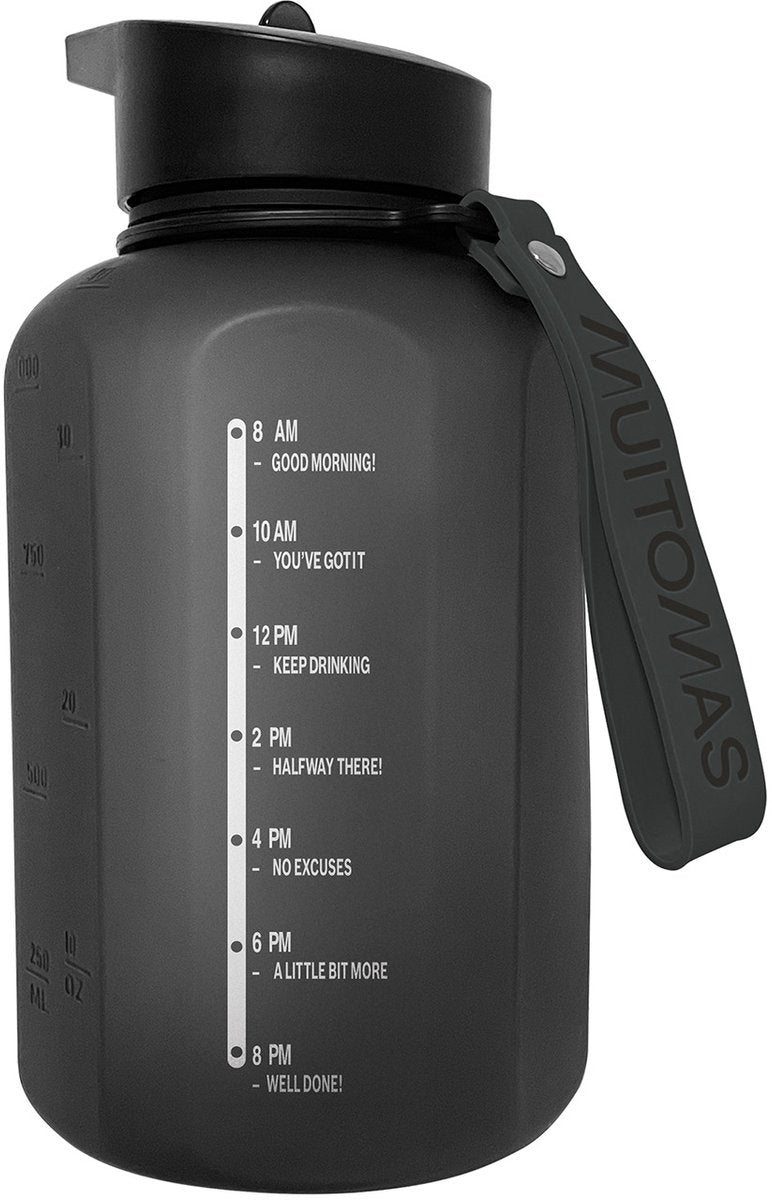 Muitomas Sportflasche – großes Fassungsvermögen – 1200 ml – Silikonauslauf – integrierter Griff – schwarz