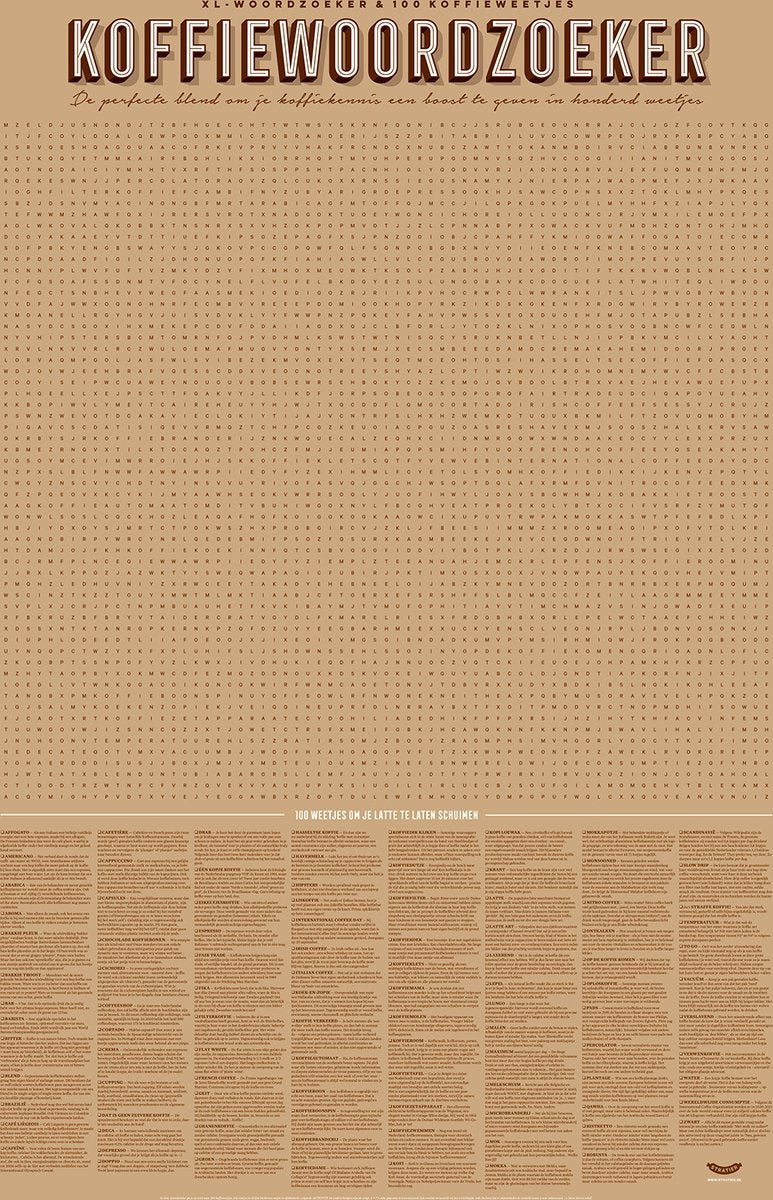 Stratier XL-Spielplakat – Kaffee-Wortsuche – 100 Fakten