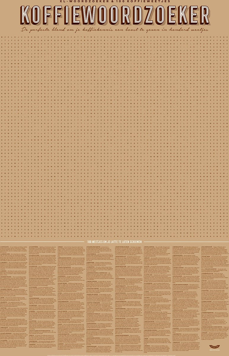 Stratier XL-Spielplakat – Kaffee-Wortsuche – 100 Fakten