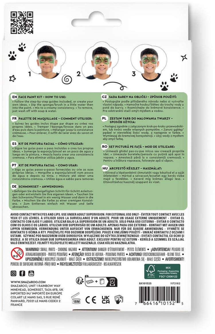 Snazaroo 1172182 Dinosaurier-Drachen-Aqua-Schminkset – Kinderschminken – Dinosaurier-Drachen-Schminkset – 13-teilig – hypoallergen