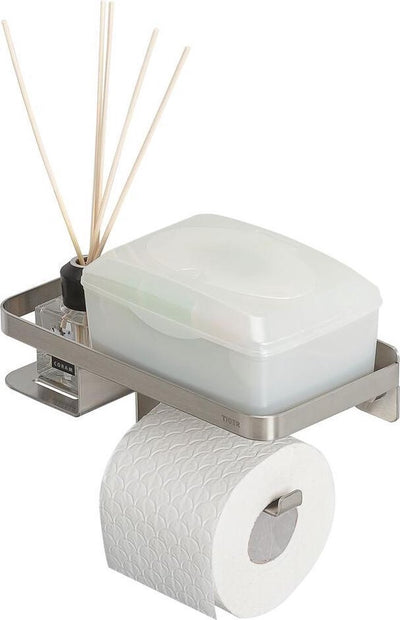 Tiger Caddy – Toilettenpapierhalter mit Ablage 24 cm – gebürsteter Edelstahl