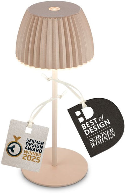 B.k.licht Briloner Champ Mini – wiederaufladbare Mini-Tischleuchte – kabellose Lampe – Touch-dimmbar – für drinnen und draußen – Gewinner des Deutschen Designpreises 2025 – Beige – ø8,5 x 20 cm