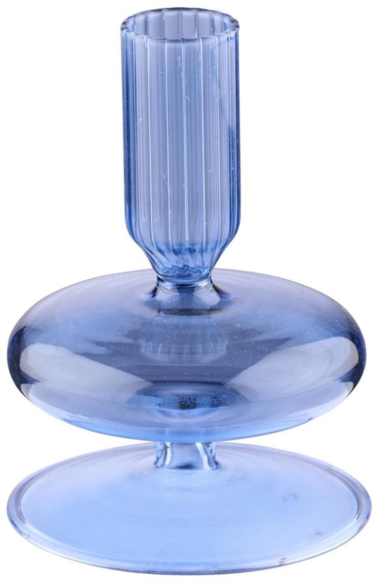 Arti Casa Kerzenhalter für Tafelkerze – Kerzenhalter aus Glas mit geripptem Halter – ø8 x 11 cm – Blau
