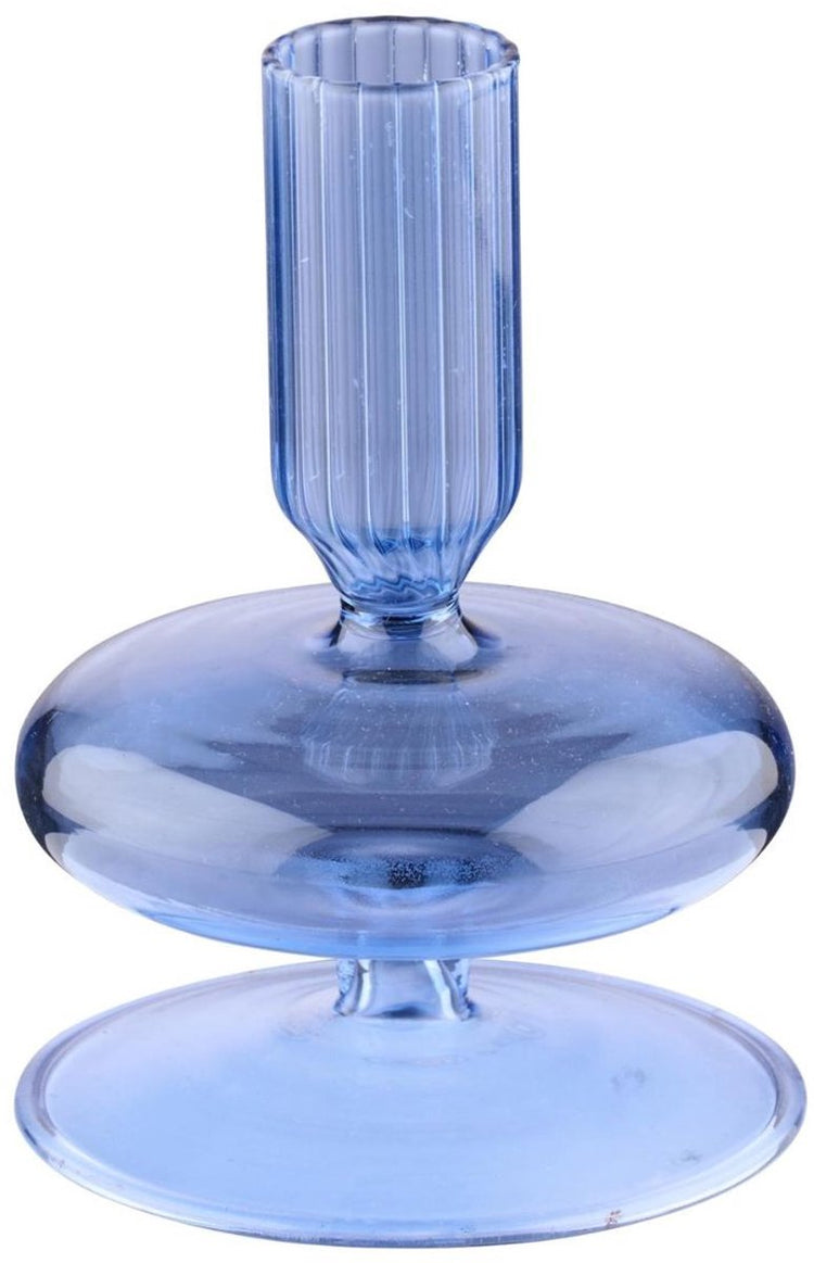 Arti Casa Kerzenhalter für Tafelkerze – Kerzenhalter aus Glas mit geripptem Halter – ø8 x 11 cm – Blau
