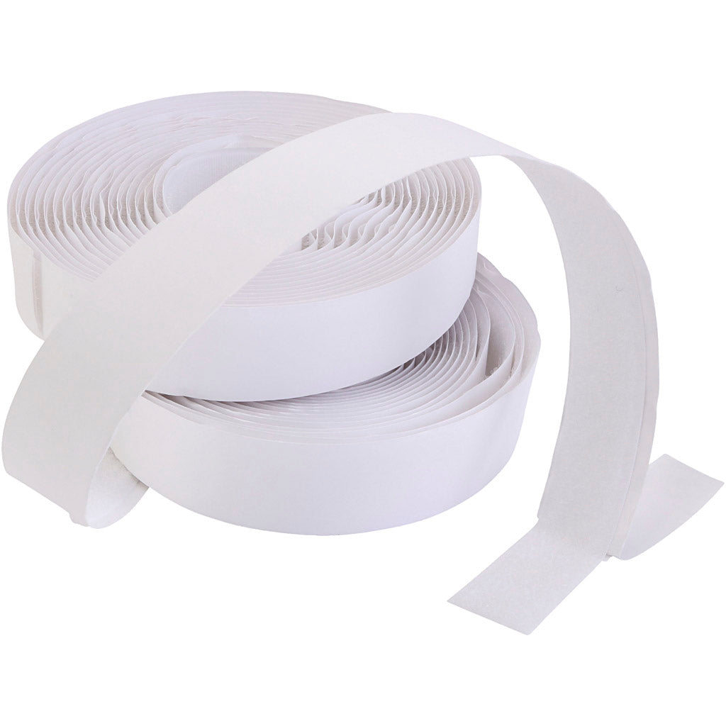 Klettband, selbstklebend, Stärke 2 cm, weiß, 25 m 1 Karton