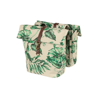 Basil Ever-Green Doppel-Fahrradtasche, recyceltes PET, wasserabweisender Faltverschluss, Unisex, Fahrrad, Sandschalenbeige