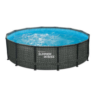 Sommerwellen Schwimmbad Elite Rahmen 427 x 107 cm dunkler Fischgräten- + Filterpumpe