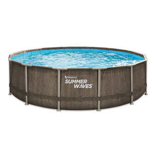 Sommerwellen Schwimmbad Elite Rahmen 427 x 107 cm dunkler Doppel -Rattan + Filterpomp