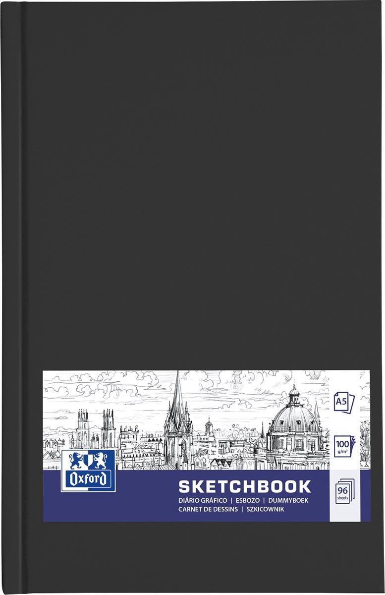 Oxford-Skizzenbuch – A5 – 96 Blatt – 100 g Papier – Hardcover – Schwarz
