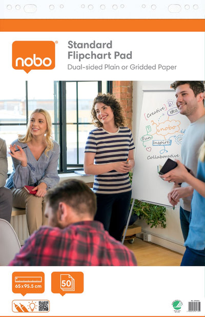 Nobo Standard-Flipchart-Papier auf Rolle – 50 Blatt doppelseitig kariertes oder leeres Papier – 65 x 95 cm – 70 Gramm