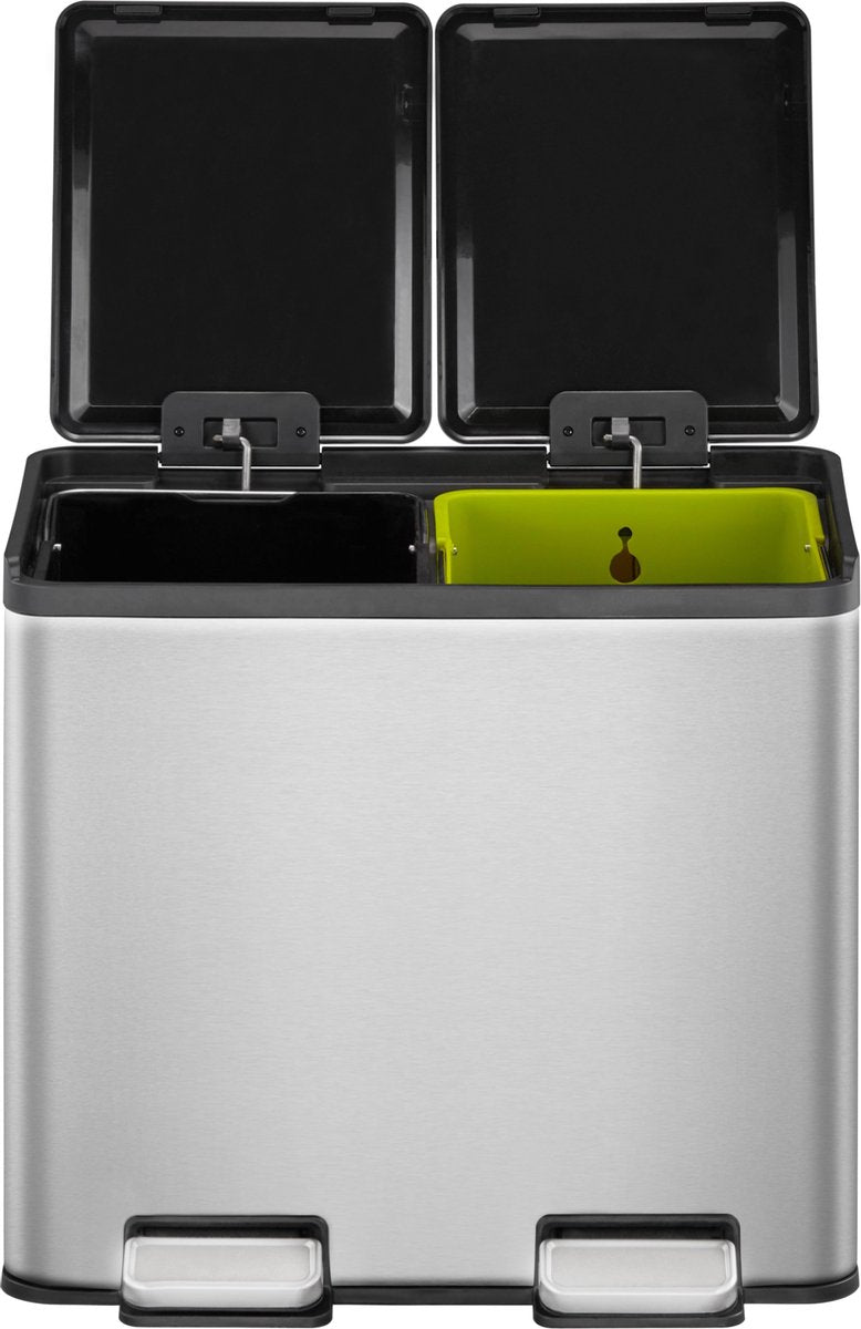 Eko - Essential geteilter Recycler-Treteimer 10+10 Liter - Edelstahl - mattierter Edelstahl - Abfallbehälter