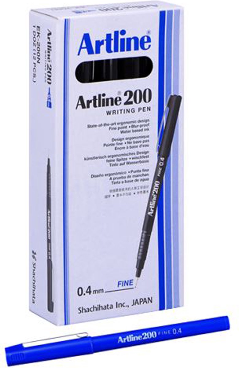 Artline 200 Marker – Box mit 12 Stück – 0,4 mm Strichstärke – blau