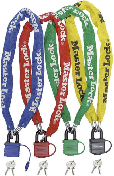 Masterlock-Stahlkette 90 cm x ø 6 mm – Vorhängeschloss 40 mm mit 2-Schlüssel-Nylonhülse – Farbe