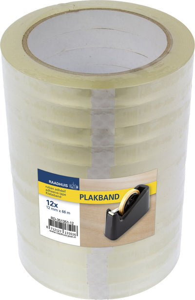 Gemeindehaus-Klebeband – 12 mm x 66 m – PP – transparent – schrumpft auf 12 Rollen – RD-351351-12