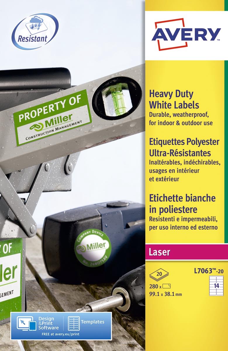 Avery weiße Hochleistungsetiketten – Laser – L7063