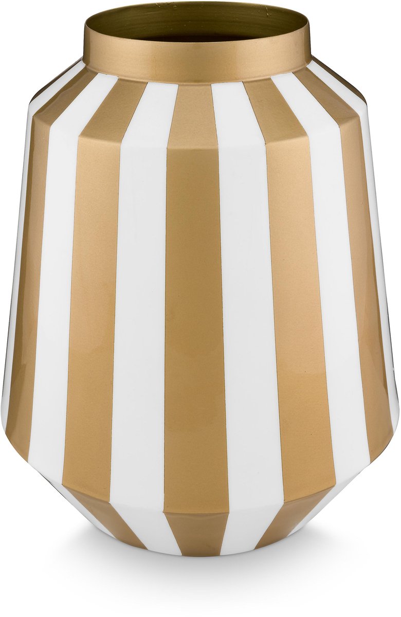 Pip Studio Vase Stripes – Blumenvase aus Metall – Weißgold – 24 x 29 cm