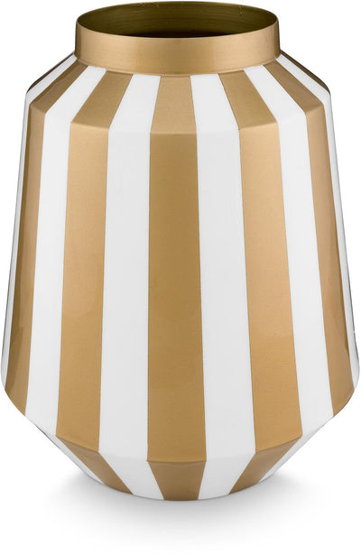 Pip Studio Vase Stripes – Blumenvase aus Metall – Weißgold – 24 x 29 cm