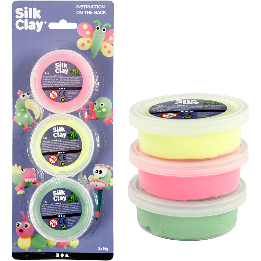 Silk Clay®, hellgrün, neonpink, neongelb, 3x14 gr 1 Box