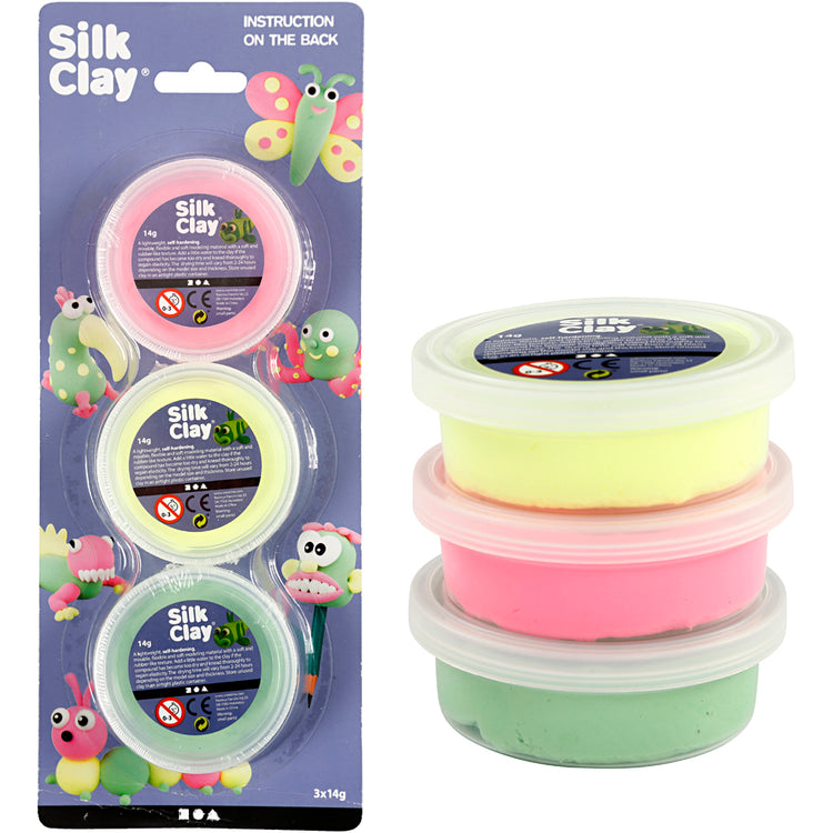 Silk Clay®, hellgrün, neonpink, neongelb, 3x14 gr 1 Box