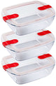 Pyrex – Kochwärmeschüssel 1,1 Liter, rechteckig, 3er-Set – transparentes Rot