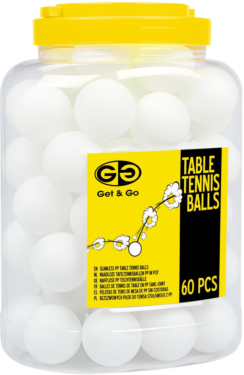 Get Go Tischtennisbälle – PP – im Glas – 60 Stück – weiß