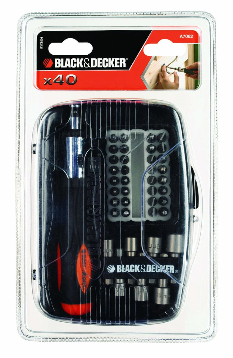 Black+Decker A7062-Serie – Schraubendreher-Set – 40-teilig – Ratschensystem – ergonomischer Griff – inklusive Koffer