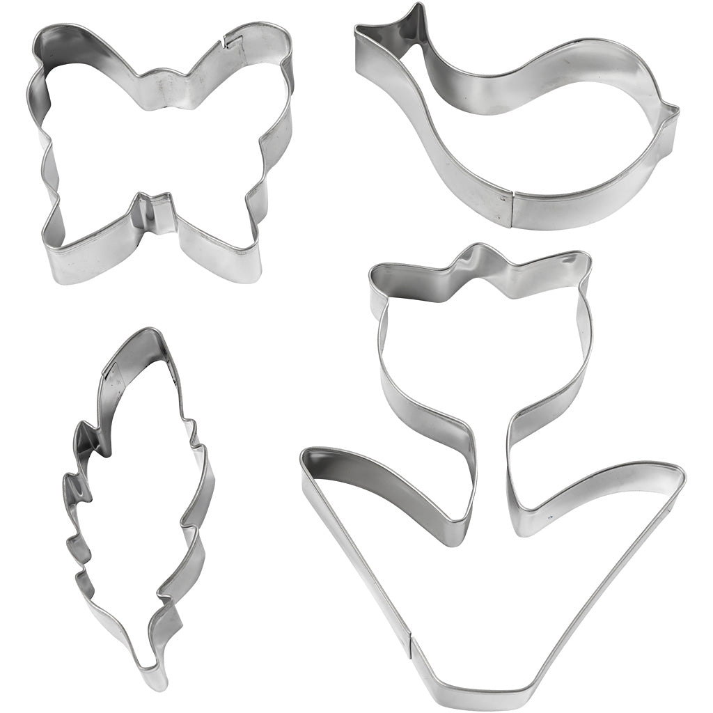 Creativ Company Ausstechformen, Blume, Vogel, Schmetterling, Feder, H: 11 cm, 4 Stück 1 Box