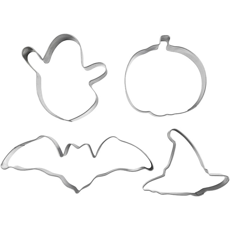 Creativ Company Ausstechformen, Geist, Kürbis, Hexenhut, Fledermaus, H: 2 cm, Größe 7-12,4 cm, 4 Stück 1 Box