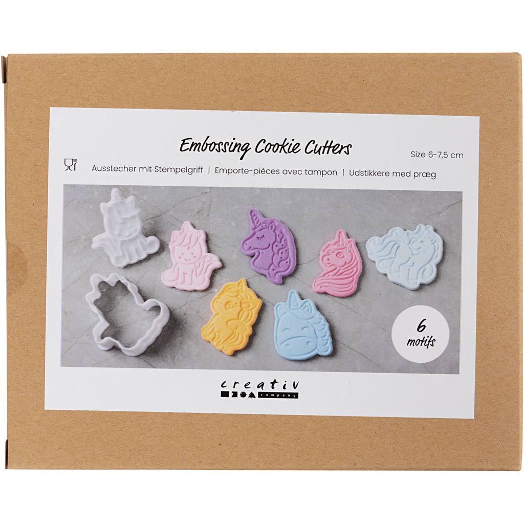Creativ Company Ausstechformen mit Stempel, Einhorn, Größe 6-7,5 cm, weiß, 6 Stück 1 Box