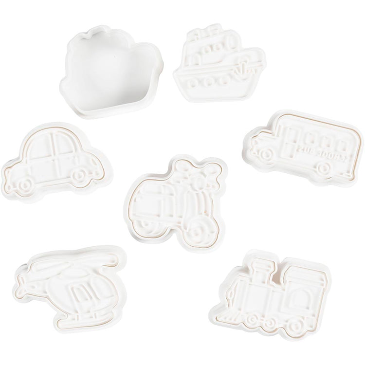 Creativ Company Ausstechformen mit Stempel, Transport, Größe 3,5-5,5 cm, weiß, 6 Stück 1 Box