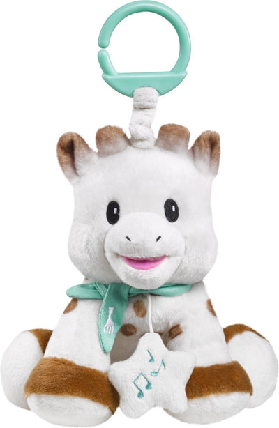 Sophie die Giraffe Musik-Kuscheltier – Musikanhänger – Babyspielzeug – Mutterschaftsgeschenk – Babyparty-Geschenk – ab 0 Monaten – 27 x 11 x 23 cm – Plüsch – weiß, braun, türkis