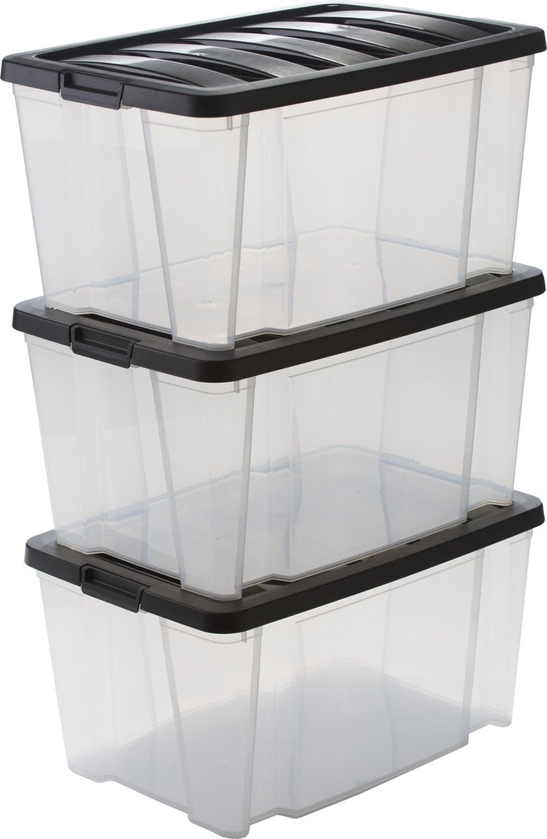 Iris Handybox Aufbewahrungsbox – 45l – Kunststoff – transparent schwarz – 3er-Set