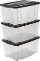 Iris Handybox Aufbewahrungsbox – 45l – Kunststoff – transparent schwarz – 3er-Set