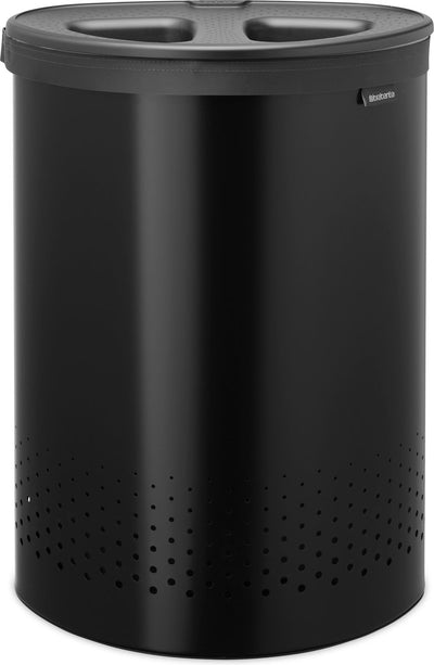 Brabantia Wäschekorb – mit Deckel – 55 l – Wäschesortierer – 2 Fächer – mattschwarz dunkelgrau