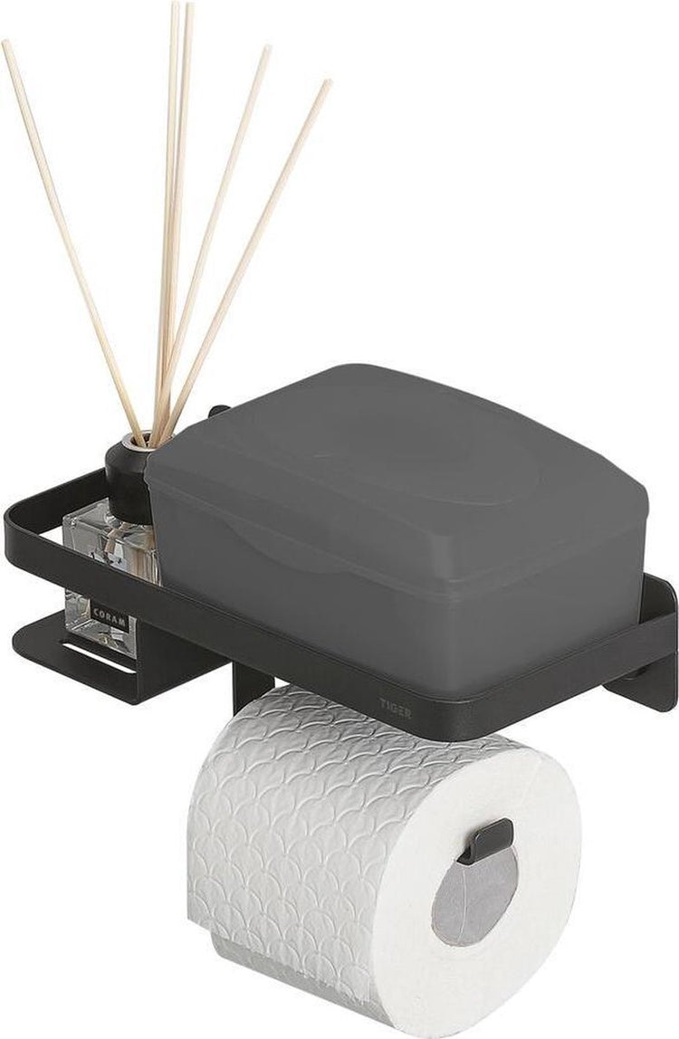 Tiger Caddy – Toilettenpapierhalter mit Ablage – Toilettenpapierhalter mit Ablage – 24 cm – Schwarz