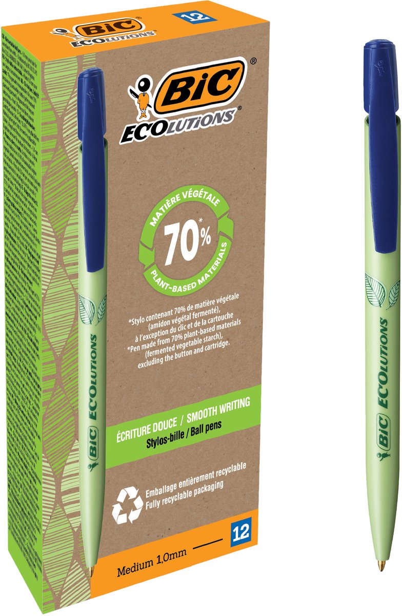 Bic Kugelschreiber ecolutions media clic biobasiert mittelblau | 12 Stück