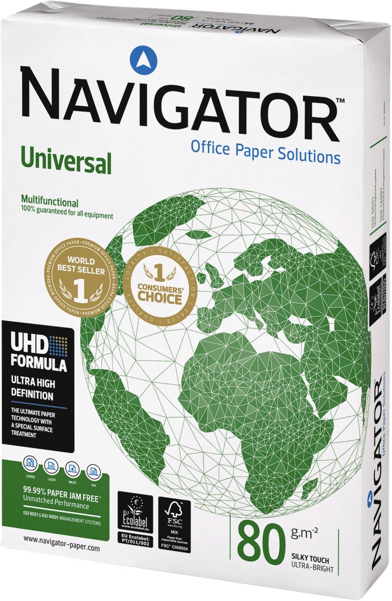 Navigator-Kopierpapier Universal A4 80 Gramm 1 Karton mit 5 Packungen à 500 Blatt