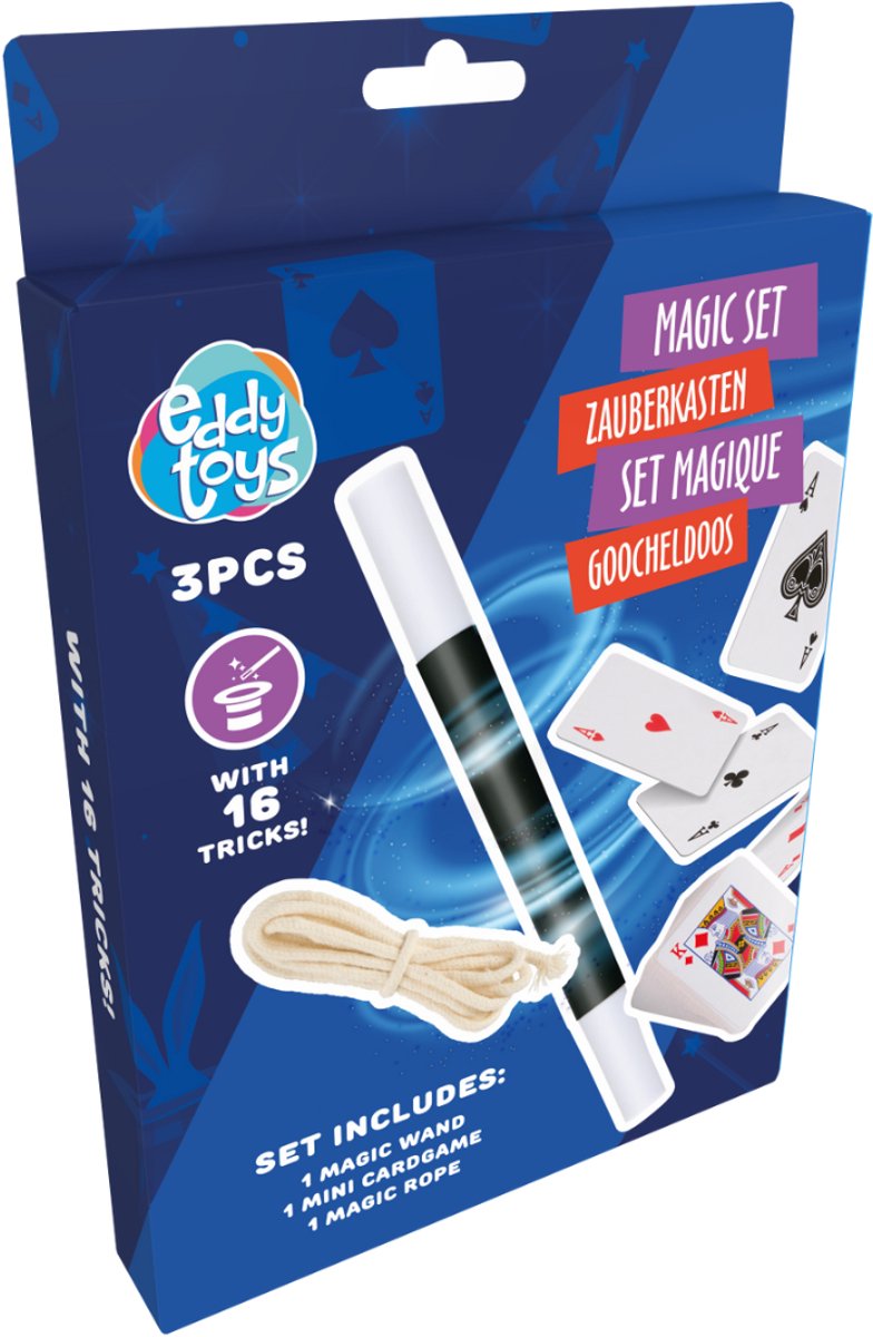 Eddy Toys Zauberset für Kinder – Zauberset mit Zauberstab und Karten – 3-teilig – erhalten Sie 1 zufälliges Set