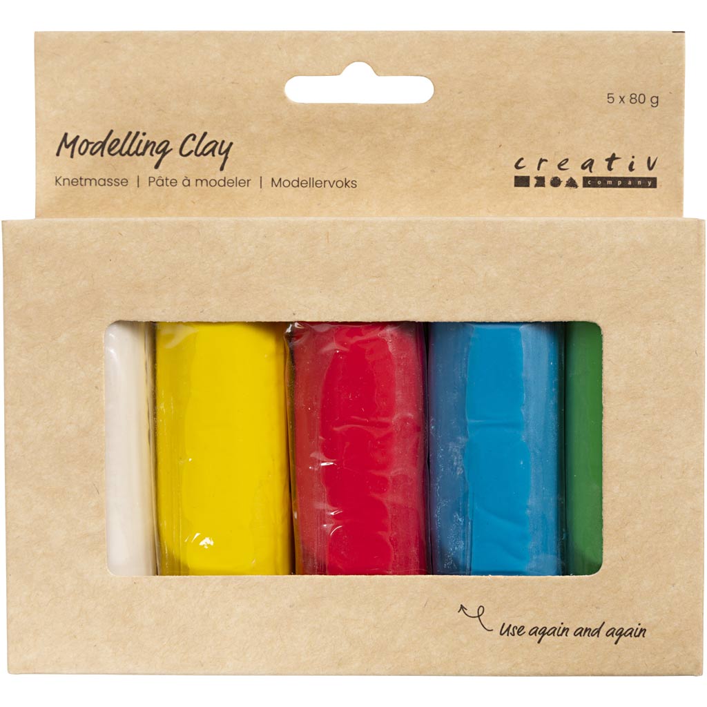 Creativ Company Modelliermasse, H: 9,5 cm, verschiedene Farben, 5x80 g 1 Box