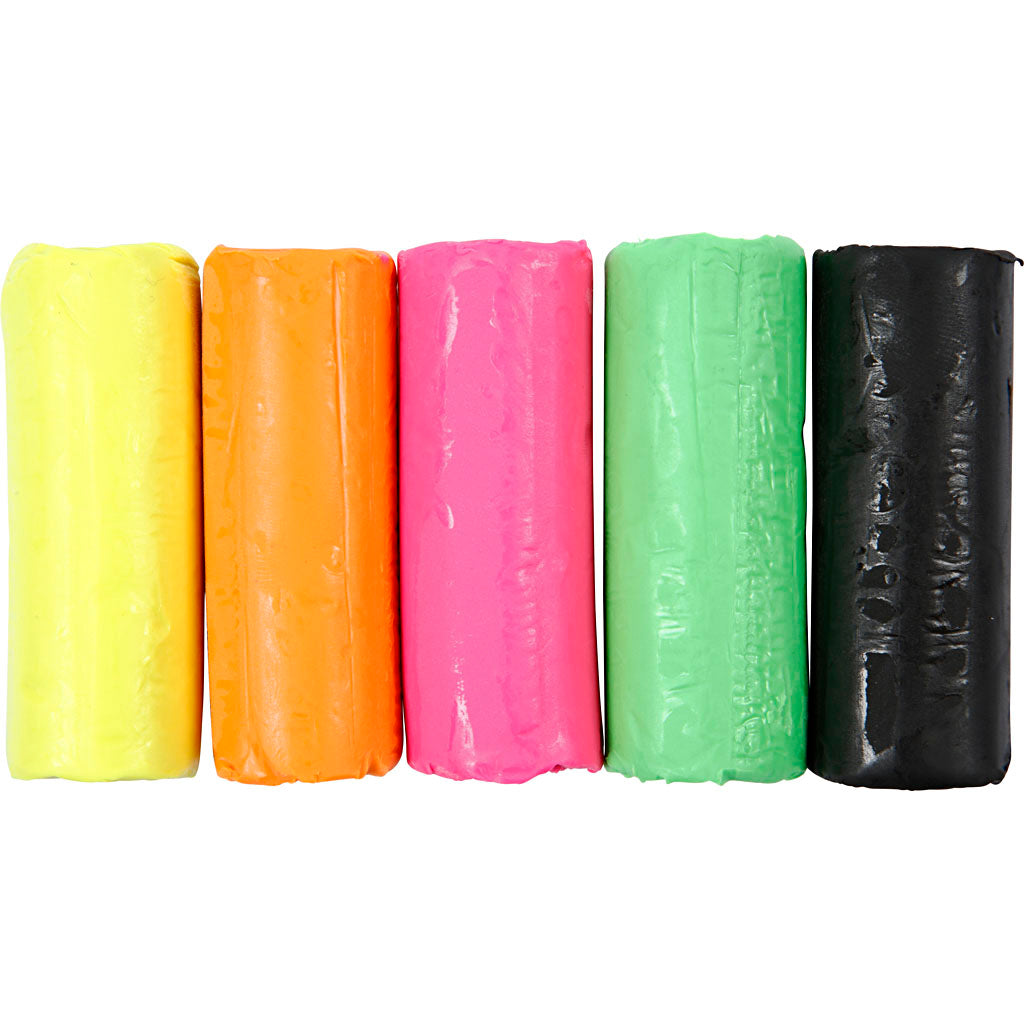 Creativ Company Modelliermasse, H: 9,5 cm, Neonfarben, 5x80 gr 1 Eimer