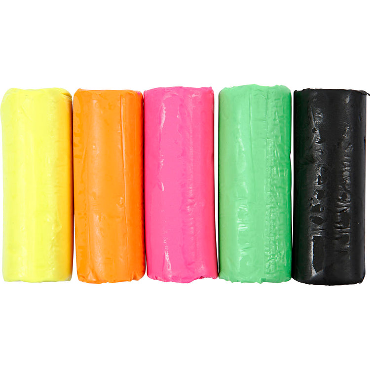 Creativ Company Modelliermasse, H: 9,5 cm, Neonfarben, 5x80 gr 1 Eimer