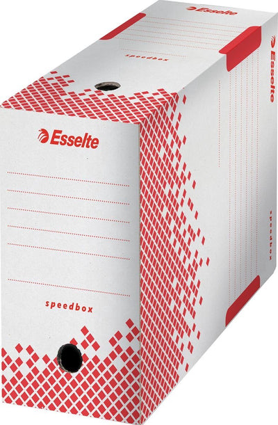 Esselte 25 x Speedbox 15 nachhaltige Archivbox – 15 x 25 x 35 cm – A4 – 100 % recycelbar – Rot-Weiß