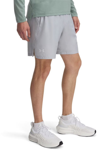 Under Armour UA Launch 7'' Shorts – graue Herren-Sporthose – mod grauweiß reflektierend